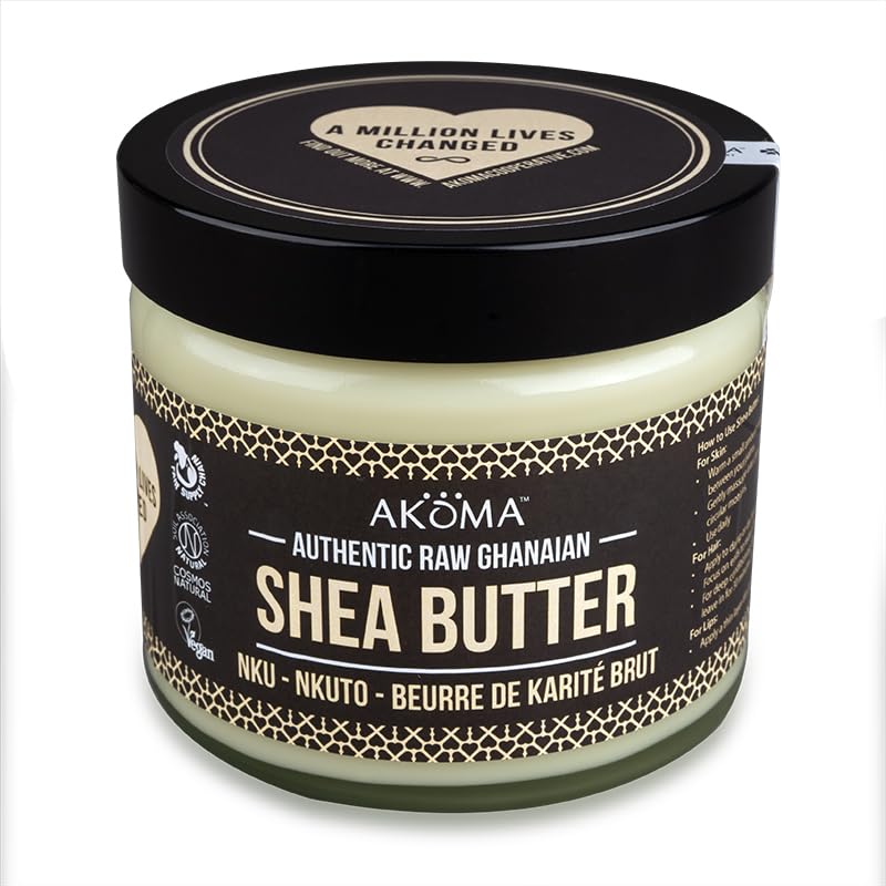 akoma Authentic Raw Shea Butter Jar - Cosmos Certified, Vegan, Fairly Traded, (Jars) - 250ml