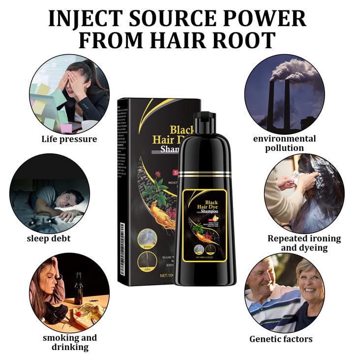 LINXINS Black Hair Shampoo for Natural Hair Colour Instant Black Hair Shampoo Hair Dye Shampoo for Men Women 3 IN 1 Long Lasting and Plant Formula (100ml)