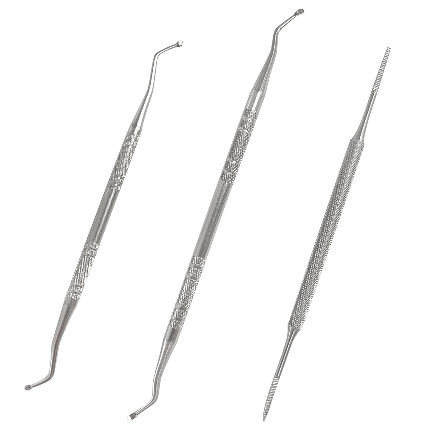 QACUU 3PCS Stainless Steel Ingrown Toenail Tool Set – Double Ended Cuticle Set and Metal Nail File for Toenail Care, Podiatrist Preferred Kit for Removing Debris and Cleaning Nail Grooves