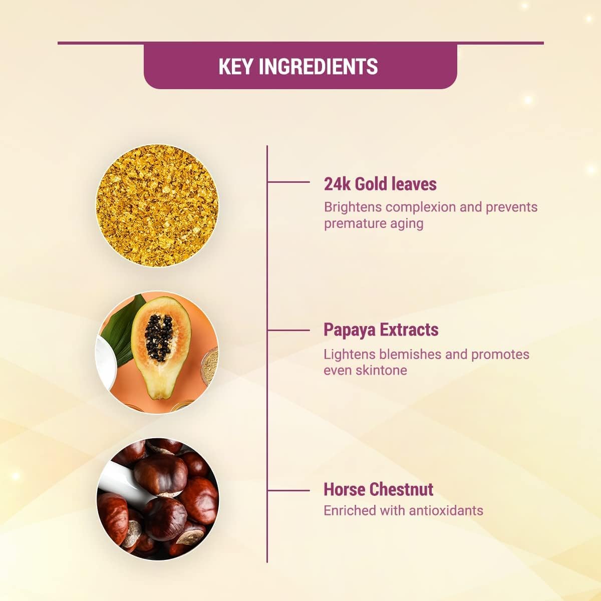 Lotus Herbals Radiant Gold Facial Kit For Instant Glow With 24K Pure Gold & Papaya,4 Easy Steps (Single Use)
