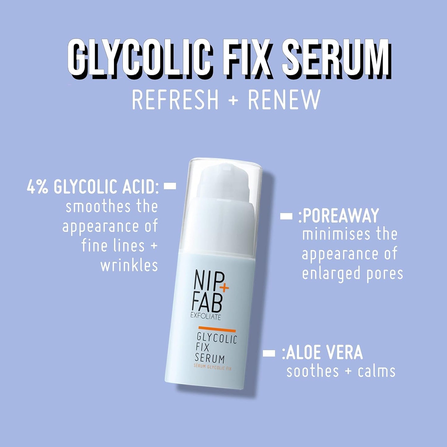 Nip+Fab Nip + Fab Glycolic Acid Fix Serum for Face with Aloe Vera, AHA Anti-Aging for Fine Lines and Wrinkles, Refine Minimize Pores, Skin Toning, 30 ml