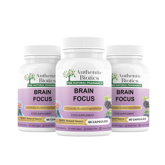 Authentic Biotics Brain Focus Supplement with Ashwagandha KSM-66 – Nootropic with B Complex & Magnesium – Energy, Memory, Focus & Mental Clarity – Vegan Cognitive Support – 3x60 Capsules Pack