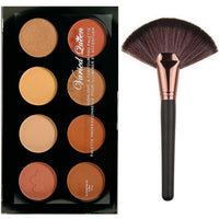 LyDia 8 Colours Highlighter, Blusher, Bronzer, Bronzing Face Contour Palette + Large Rose-Gold Fan Cheek/Blending/Contour/Highlighter/Bronzer/Dust Makeup Brush
