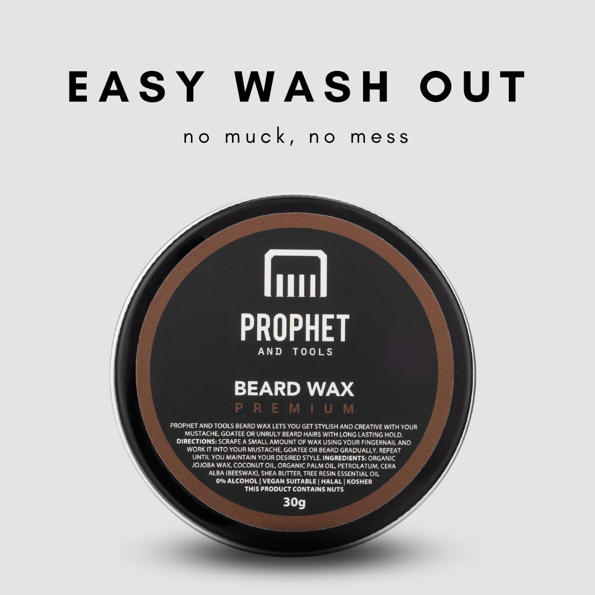 Prophet and Tools | Level 3 Strong Hold Wax for Beard & Hair - Great to Shape, Style and Control - Holds for up to 24hrs and Easily Washes Out - Moustache Styling Stick Included
