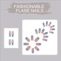Generic Coffin Shaped Blue Wave Press On Nails With White Dot Accents - Medium Length Square False Manicure Set For Women Daily Wear And Special Events, Glossy Finish, Spring Summer Fashion, Easy Application