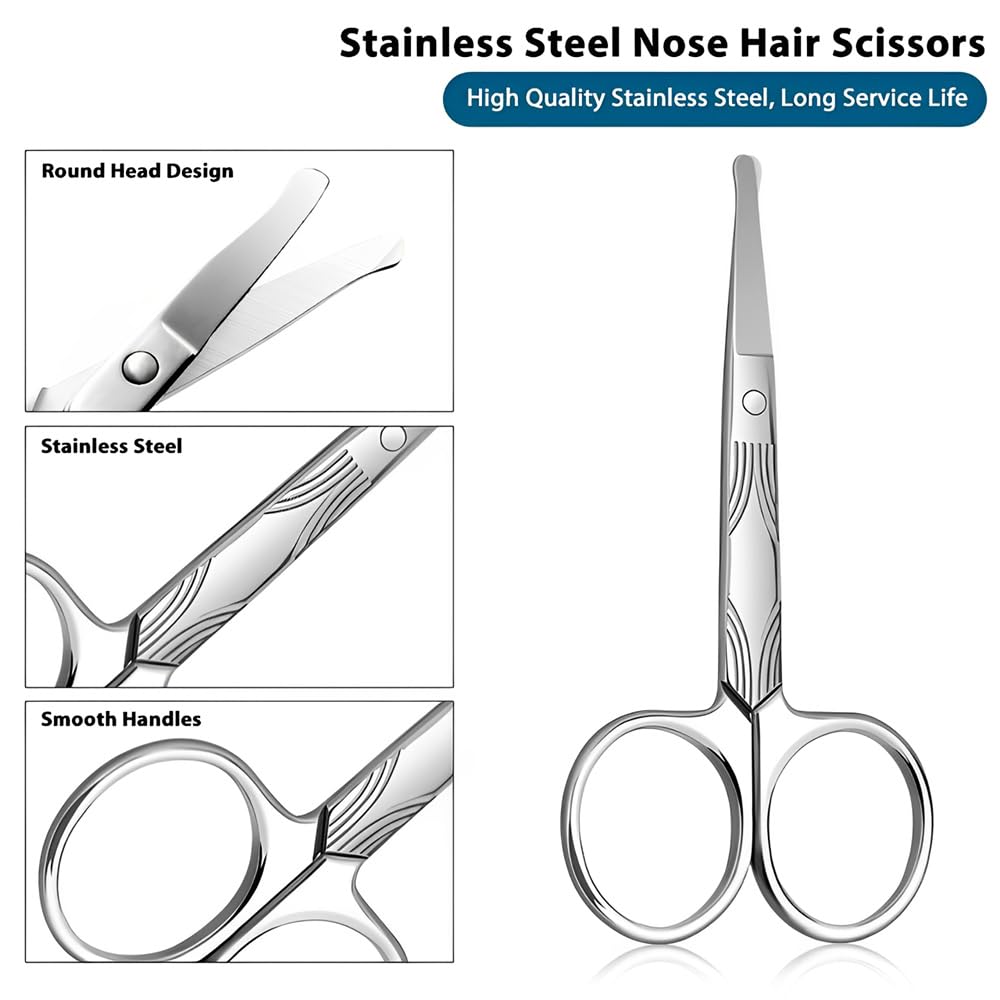 MIETONG Stainless Steel Nose Hair Scissors for Men Women - Curved Safety Blades with Rounded Tip for Trimming Facial Hair Eyebrow Ear Hair