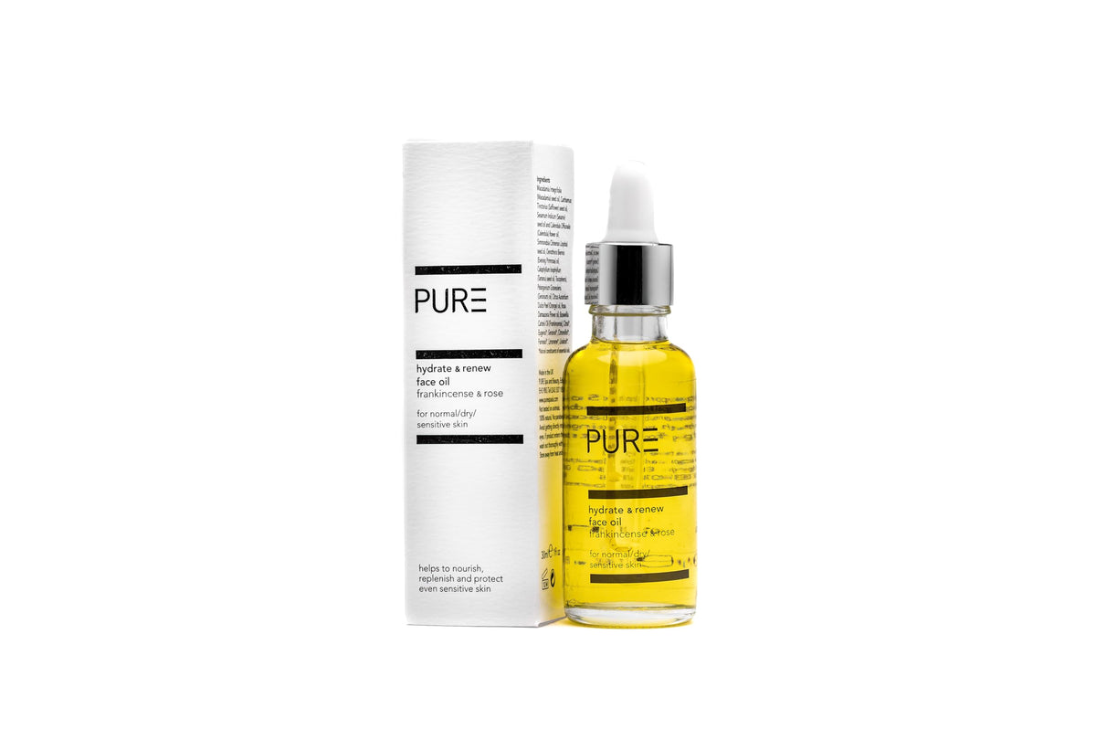 Hydrate & Renew Face Oil from PURE Spa & Beauty 30ml - Vegan Skin Moisturiser with Rose, Geranium, Orange, Frankincense, Vitamin E and Omega 6 & 9