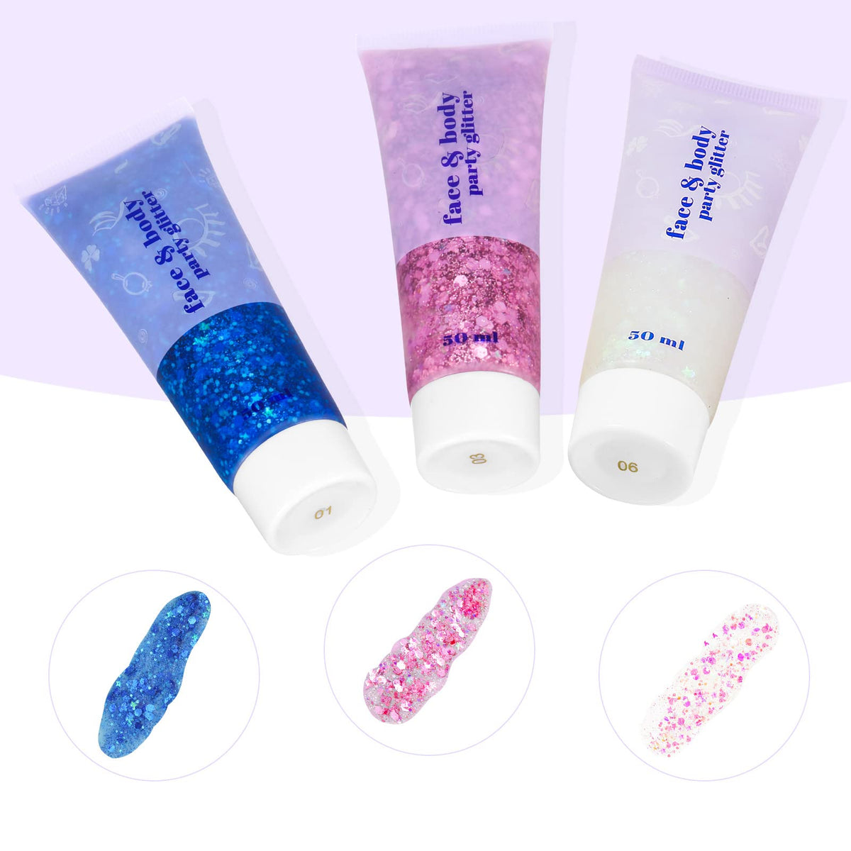 Dacitiery 3Pcs Body Glitter Gel Kit, 50ml Mermaid Sequins Chunky Glitter Liquid Gel for Face, Body, Eye, Hair, Nail DIY Art Festival Party Makeup Decoration