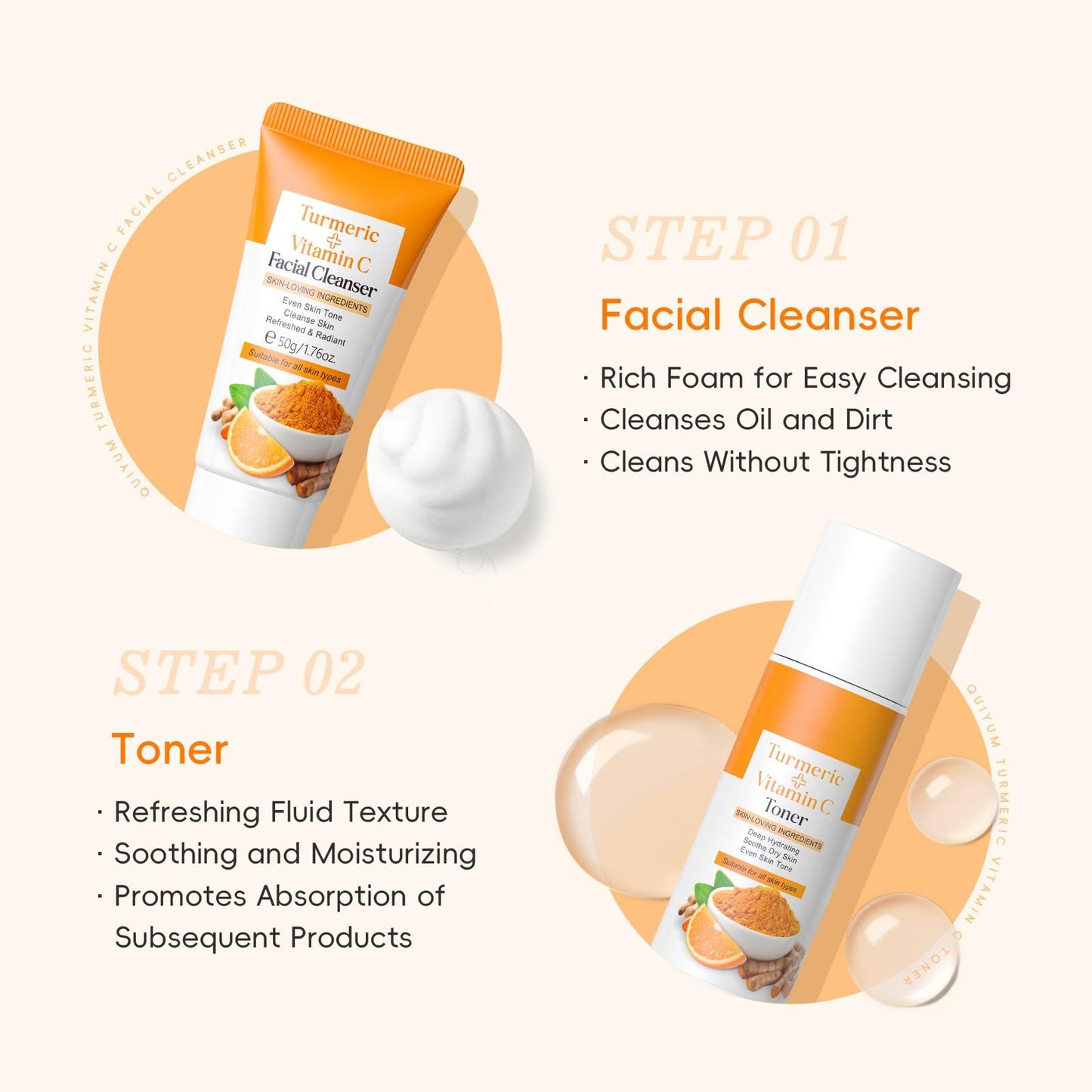 Weixinbuy Turmeric Vitamin C Skincare Set, 5 In 1 Women Gift Set Turmeric Face Cleanser Toner Serum Eye Cream and Face Cream, Even Skin Tone Anti Aging Skincare Gift Set (Turmeric + Vitamin C)
