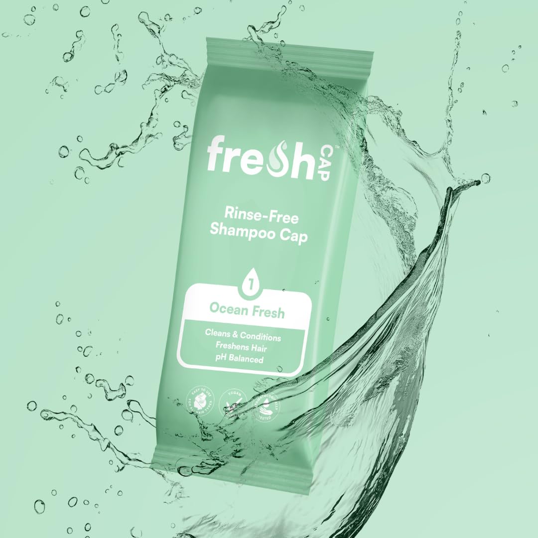 FRE SHWIPES FreshWipes Ocean Fresh Shampoo Cap Pack of 1 - No Rinse for Elderly or Disabled - Cleanses & Conditions for No Shower Access, Camping & Festival Use - Dermatologically Tested