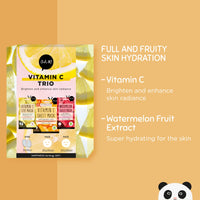 Oh K! Vitamin C Trio, Vegan and Cruelty Free Pamper Gift Set with Face Masks and Eye Mask, for Brightening and Evening Skin Tone, Watermelon and Vitamin C, 3 Piece