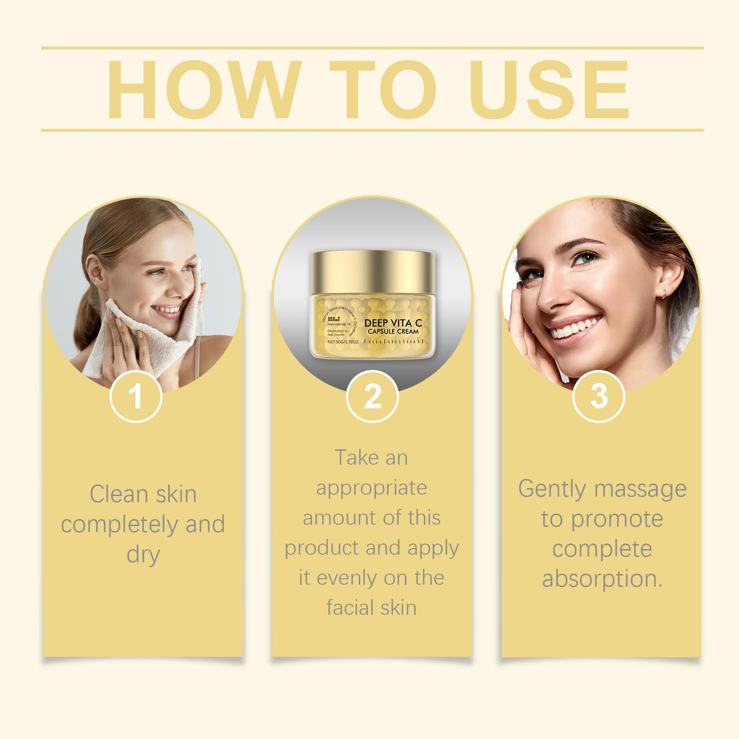 Deep Vita C Capsule Cream, Deep Vitamin C Golden Capsule Face Moisturizer, Vita C Golden Capsules Face Moisturizer with Collagen & 5% Niacinamide - Anti Wrinkles - Hydrating Skin Care (50G/1.76 OZ)