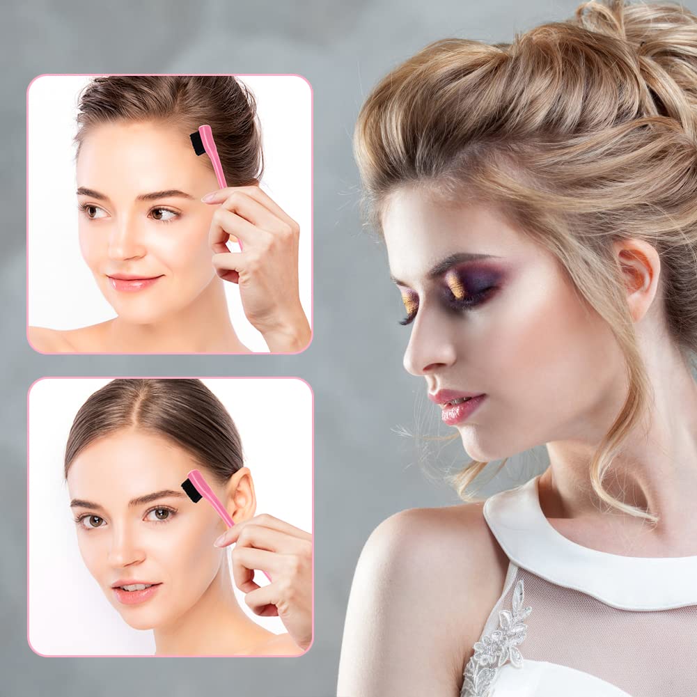 AOOWU 3 Pcs Slick Brush Set, Volume Creating Teasing Brush Set, Hair Styling Comb Set Include Bristle Hair Brush Double Sided Edge Brush Rat Tail Comb for Women Kids Edge Back Hair Smoothing (Pink)