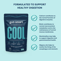 Gut - Smart Gut–Smart COOL, 60 x Chewable Tablets, Heartburn Relief, Antacid, Natural Supplements for Healthy Digestion, Contains Slippery Elm, Marshmallow Root, Calcium and Biotin, POCKET TIN Included