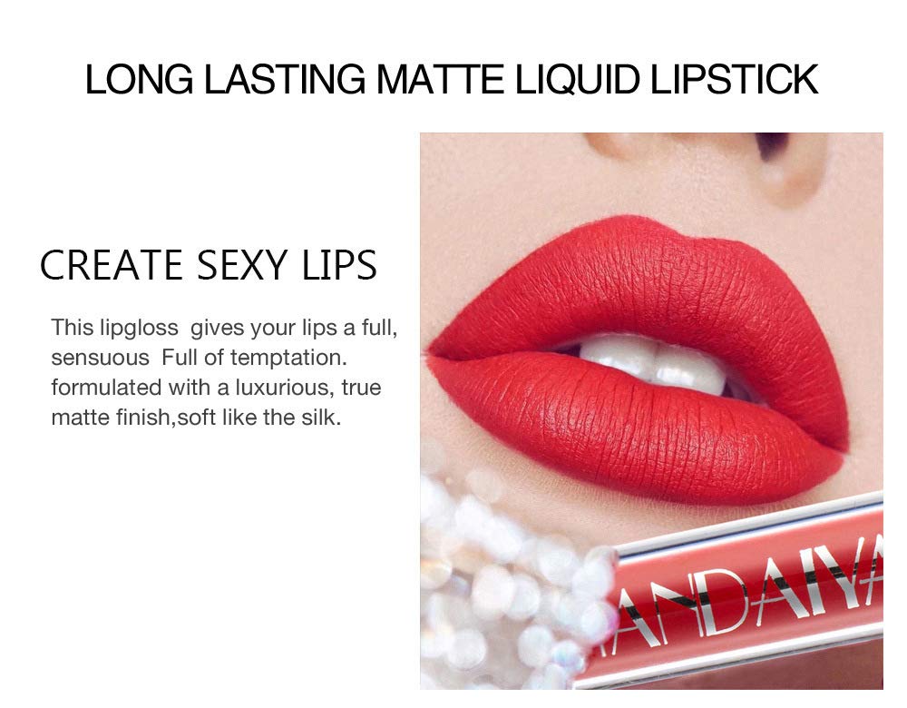 HQDA 6 Pcs Matte Liquid Lipstick Set Nude Lip Gloss Non-Stick Cup Not Fade Waterproof Long Lasting Lip Sticks Gift For Make Up Women (Set C)