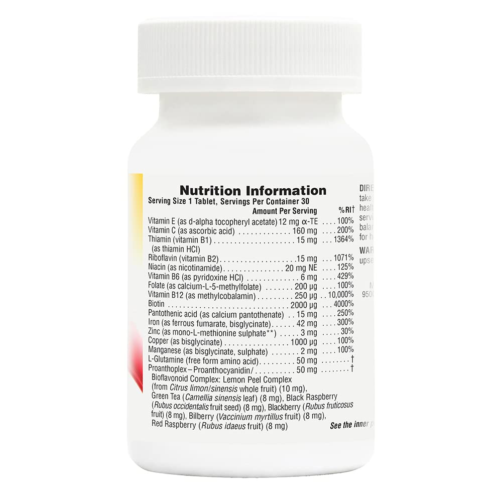 Nature's Plus NaturesPlus HemaPlex - Gentle Iron Supplement with Vitamin C, Methyl B12, Folate - Blood Health, Immune Support, Energy - Vegan, Gluten Free - 30 Tablets