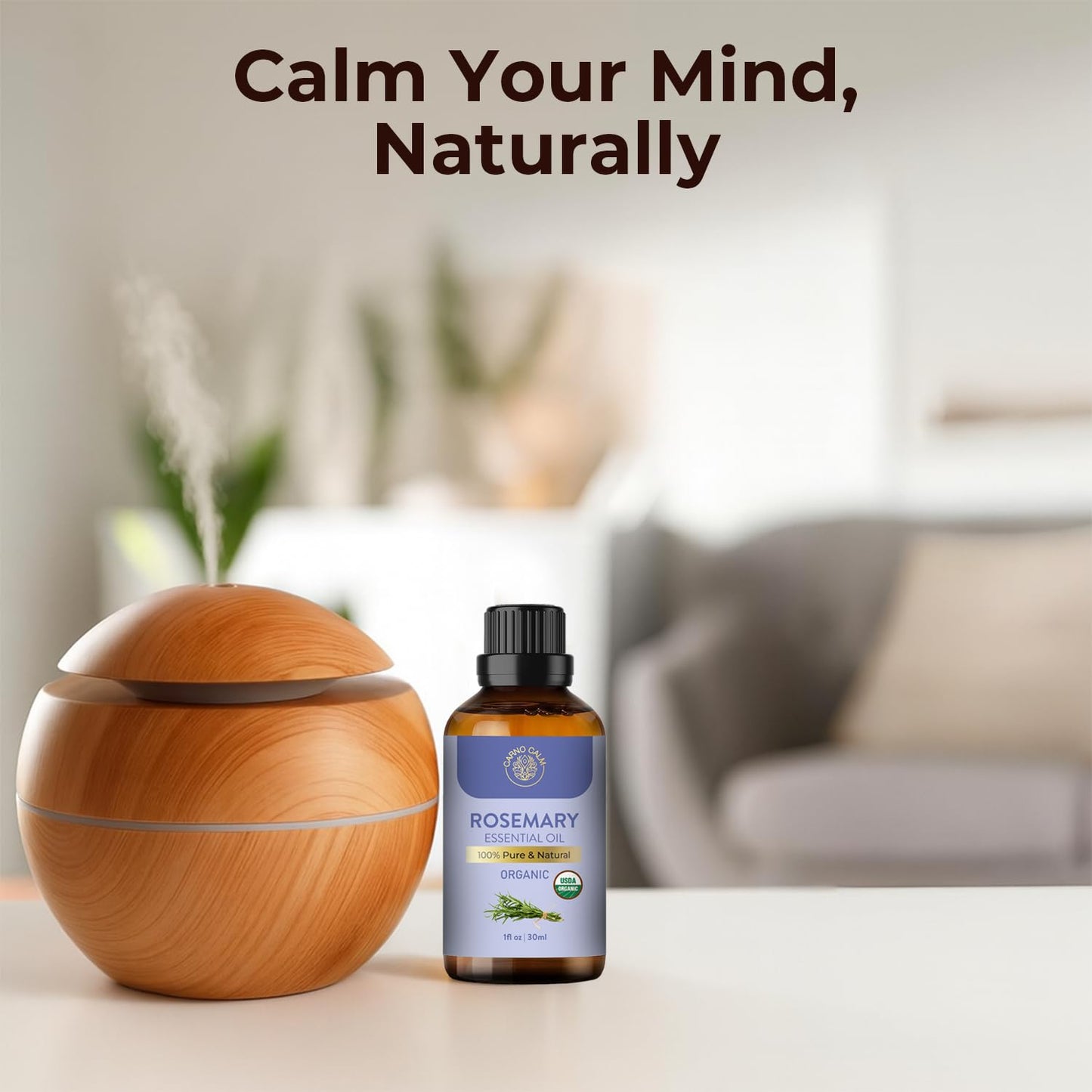 Carno Calm Organic Rosemary Essential Oil 30ml – 100% Pure & Natural | Therapeutic Grade Rosemary Oil for Hair Growth, Skin, Aromatherapy & Diffuser – 1 fl oz
