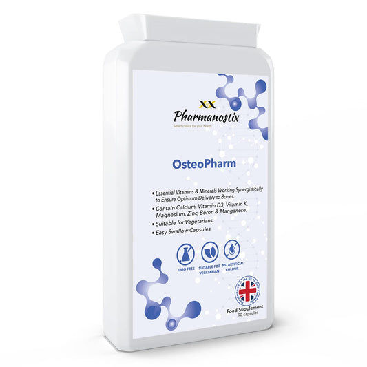 Pharmanostix OsteoPharm Bone Support Formula - 90 Vegetarian Capsules - Maintain Bone Density - Calcium, Magnesium, Cooper, Boron, Zinc, Vitamin K2 Vitamin & D3 UK Manufactured to GMP Standards