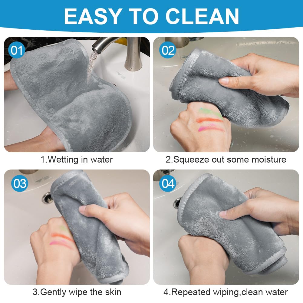 URAQT 5 Pack Face Cloths Make Up Remover Microfibre Face Wipes for Reusable Makeup Remover Cloth Washable Ultra Soft Facial Cleansing Wipe Cloths (Grey)