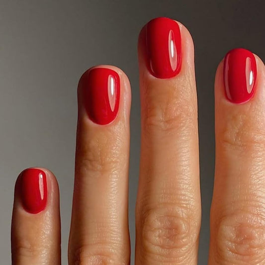 SXVME Light Red Press on Nails Short Square Acrylic Short False Nails Coffin Natural Acrylic Fake Nails Set Elegant Solid Color Full Cover Glossy Gel Stick on Nail for Women Daily Wear 24 Pcs