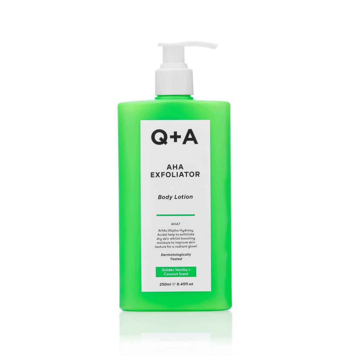 Q+A AHA Exfoliator Body Lotion 250ml, Smoothing Body Moisturiser