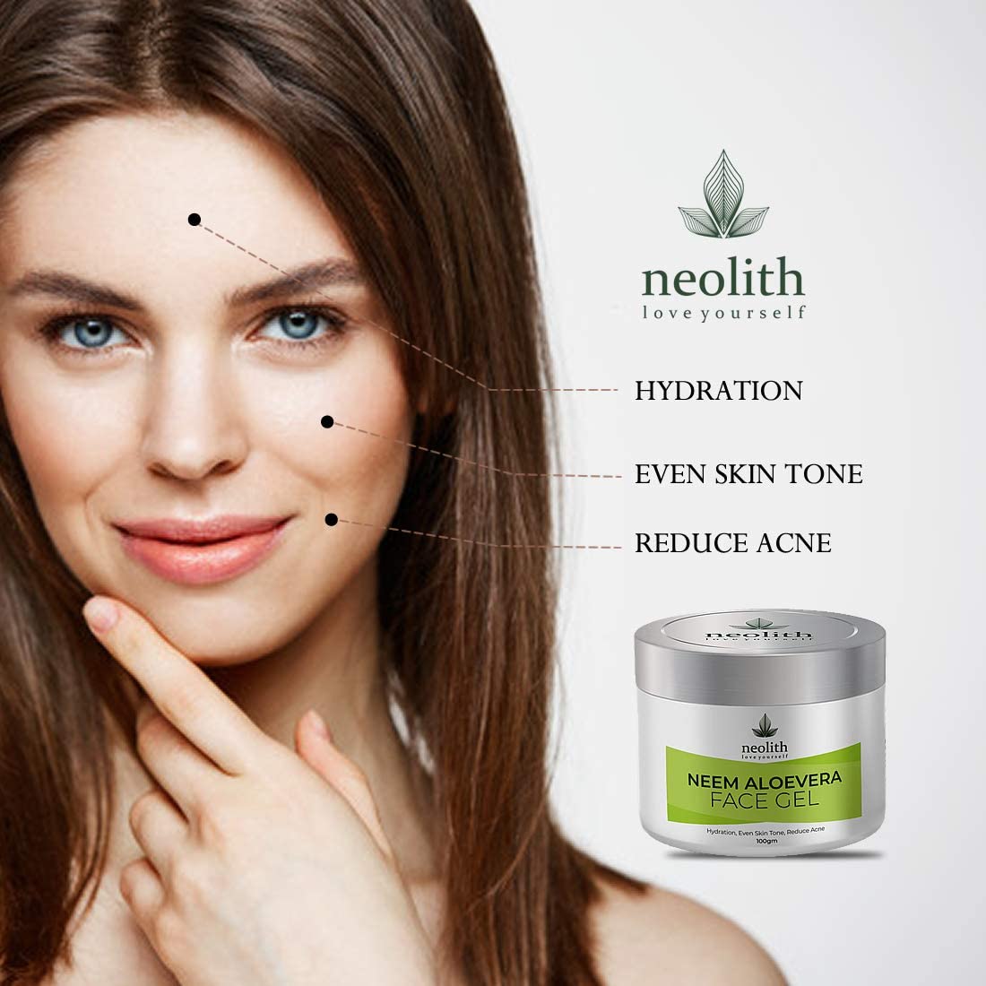 Neolith Neem Aloe Vera Soothing & Hydrating Gel || Non-Toxic Aloevera Gel For Acne, Scars, Glowing & Radiant Skin Treatment || Paraben Free, Vegan ||100 gm
