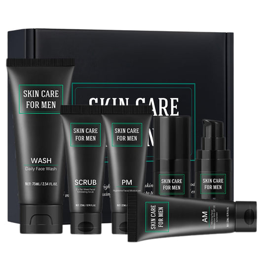 ISBEAUSOLS 6PCS Mens Skincare Set & Kits: Face Wash, Face Scrub for Men, SPF 20 Face Moisturiser Men, Night Cream, Face Serum, Eye Cream - Smoothes & Hydrates & Controls Oil - Perfect Mens Gift Set