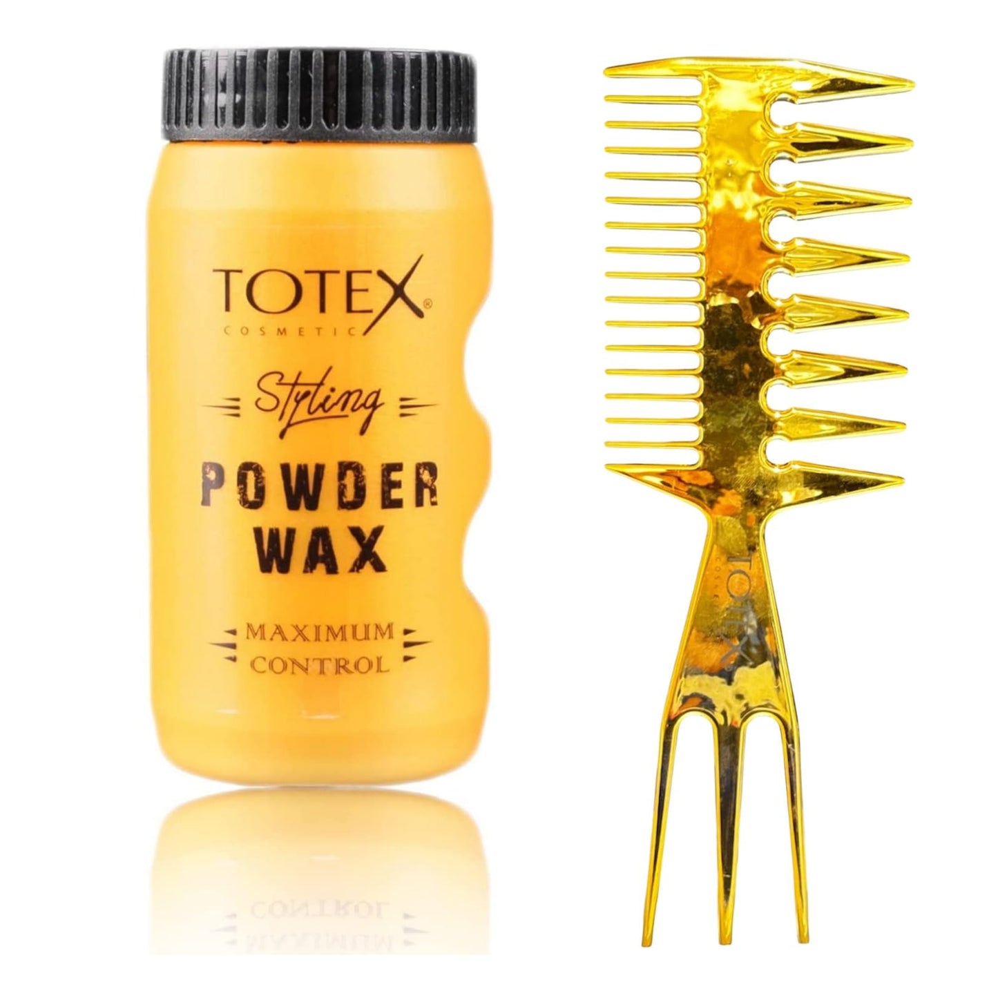 Totex Hair Styling Matte Powder Wax 20g + Wide Tooth Gold Comb No2 | Volumizing Texturising Dust Powder | Strong Hold Matte Finish | Hair & Beard Styling Kit for Men & Women