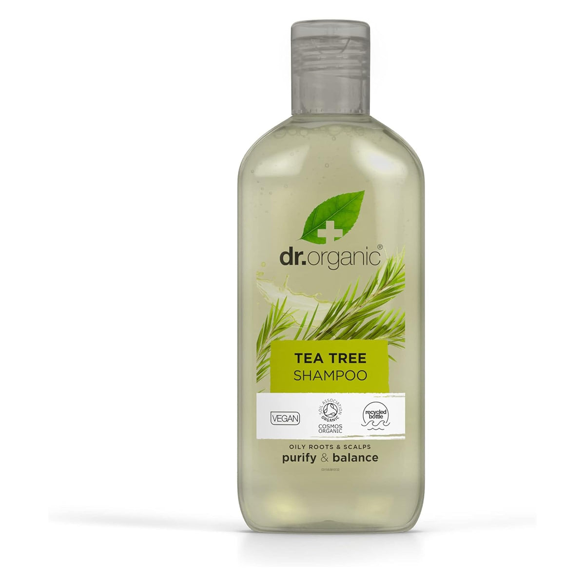 Dr. Organic Dr Organic Tea Tree Shampoo, Purifying, Oily Roots & Scalps, Natural, Vegan, Cruelty-Free, Paraben & SLS-Free, Recyclable & Recycled Ocean Bound Plastic, Certified Organic, 265ml, Packaging may vary