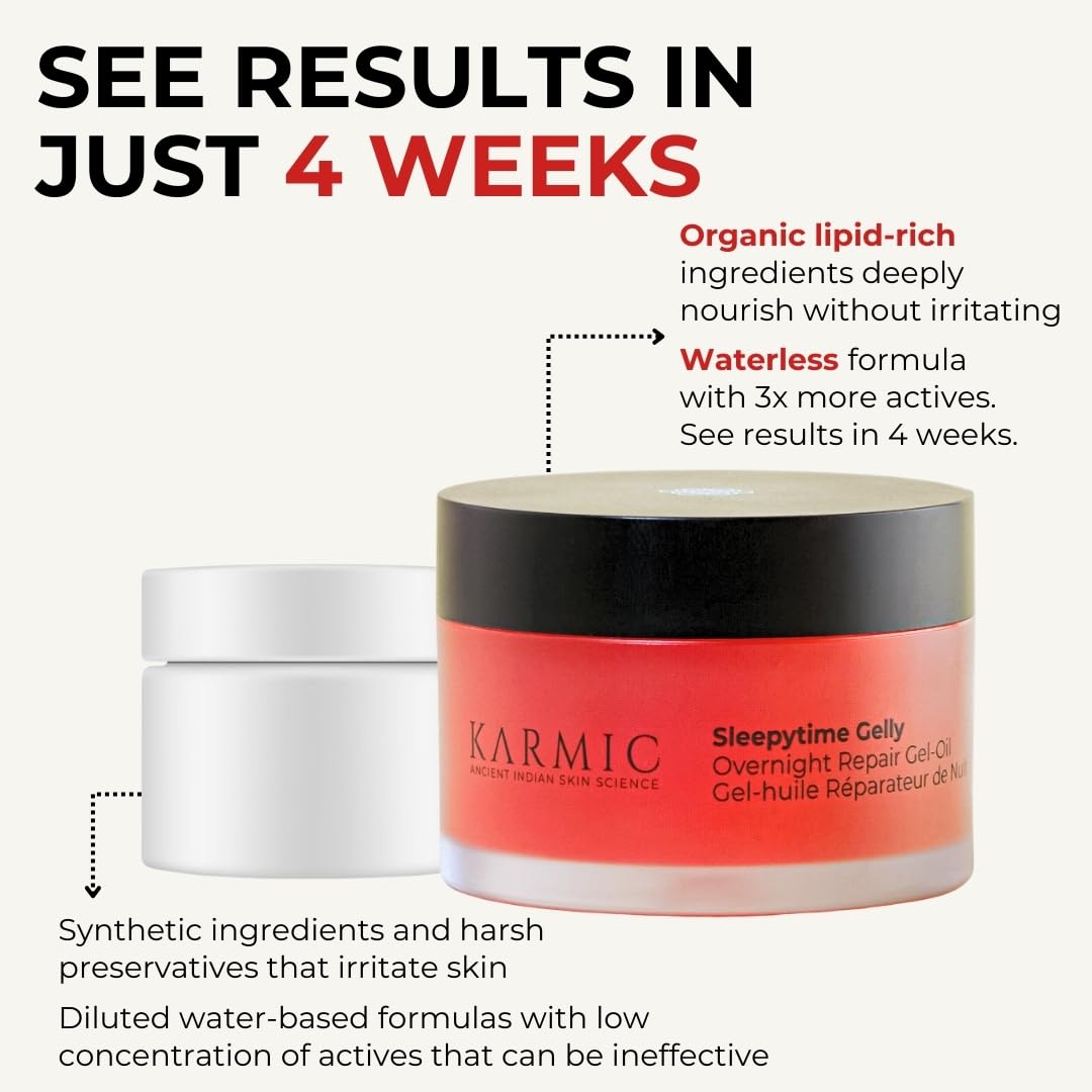 Karmic Skin Anti Ageing Night Face Cream | Wrinkle, Dark Spot & Hyperpigmentation Facial Moisturiser | Vitamin C & E, Natural Retinol | For Women & Men | Hydrating, Anti Aging Sleepytime Gelly