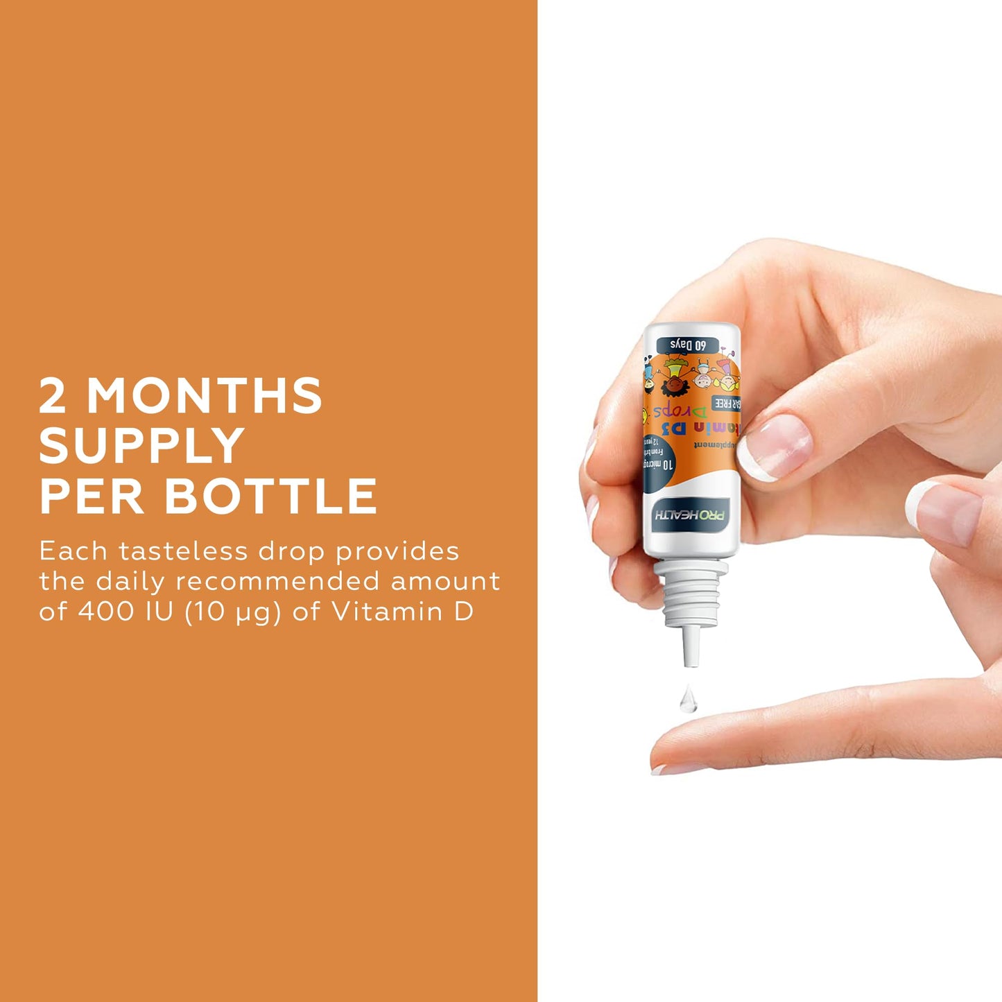 PROHEALTH Certified Preservative-Free Vegan Vitamin D3 Drops for Infants & Children - Sugar-Free, All-Natural, NHS Approved (2-Month Supply)