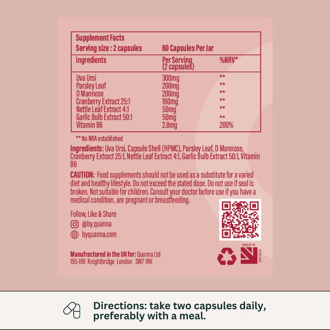 D Mannose & Cranberry Tablets for Urinary Infections | UTI Treatment for Women | Bladder & Cystitis Relief Supplements for Women | 60 Capsules | UK Manufactured - UTI Bah Bye | by Quanna