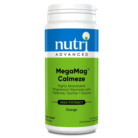 Nutri Advanced MegaMag Calmeze Magnesium Glycinate Powder - Supports The Nervous System, Helps Balance The Effects of Stress & Tiredness - Orange, 30 Servings