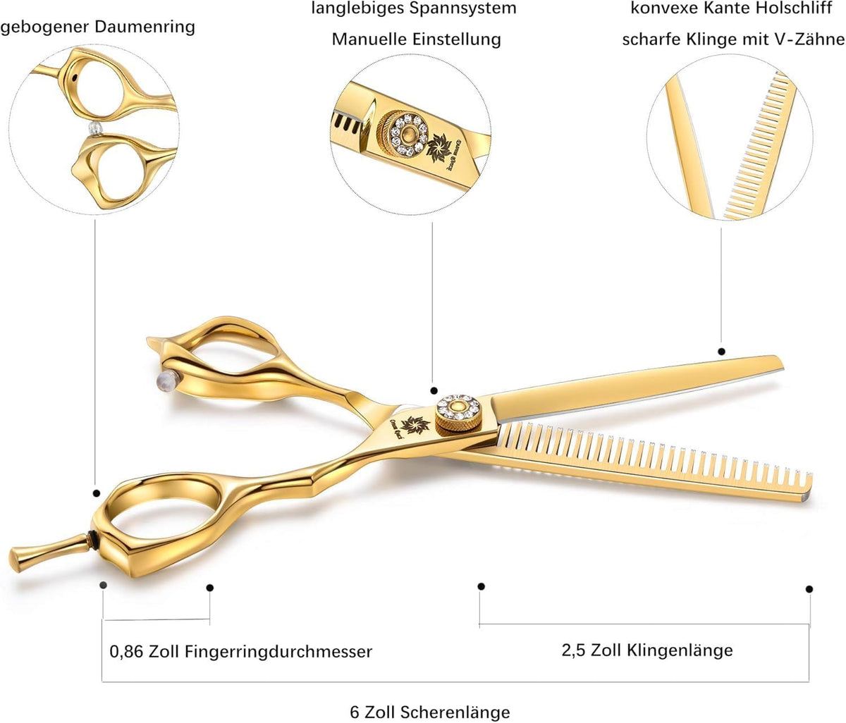 Dream Reach 6.0'' Gold German Hairdressing Scissors Professional Barber Hair Thinning Scissors Razor Edge Hair Thinning Shears for Salon Stainless Steel