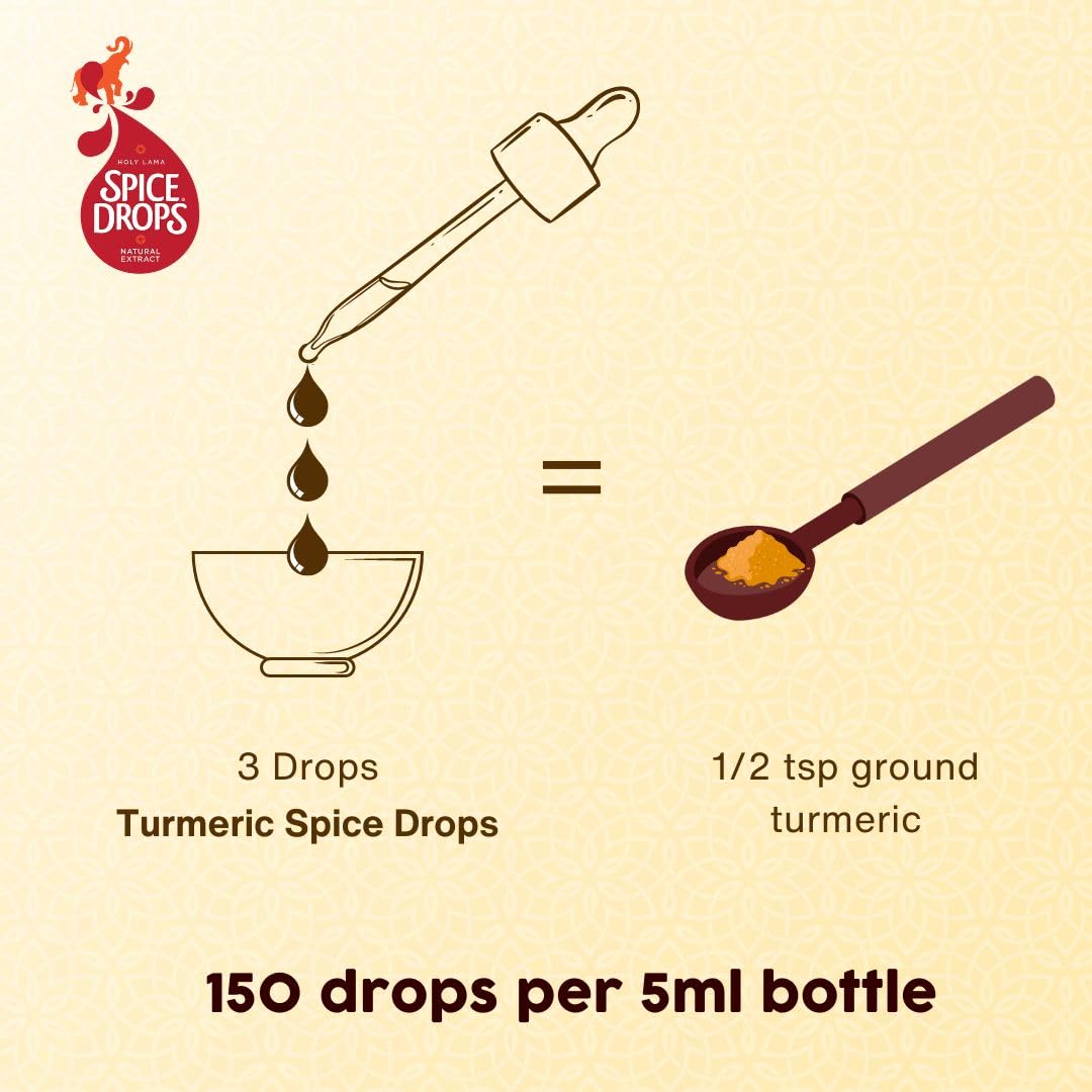 Holy Lama Spice Drops Turmeric Extract - Natural Cooking Ingredient. Savoury, Asian, Thai, Chutneys or Healthy Recipes 1 x 100ml Bottle