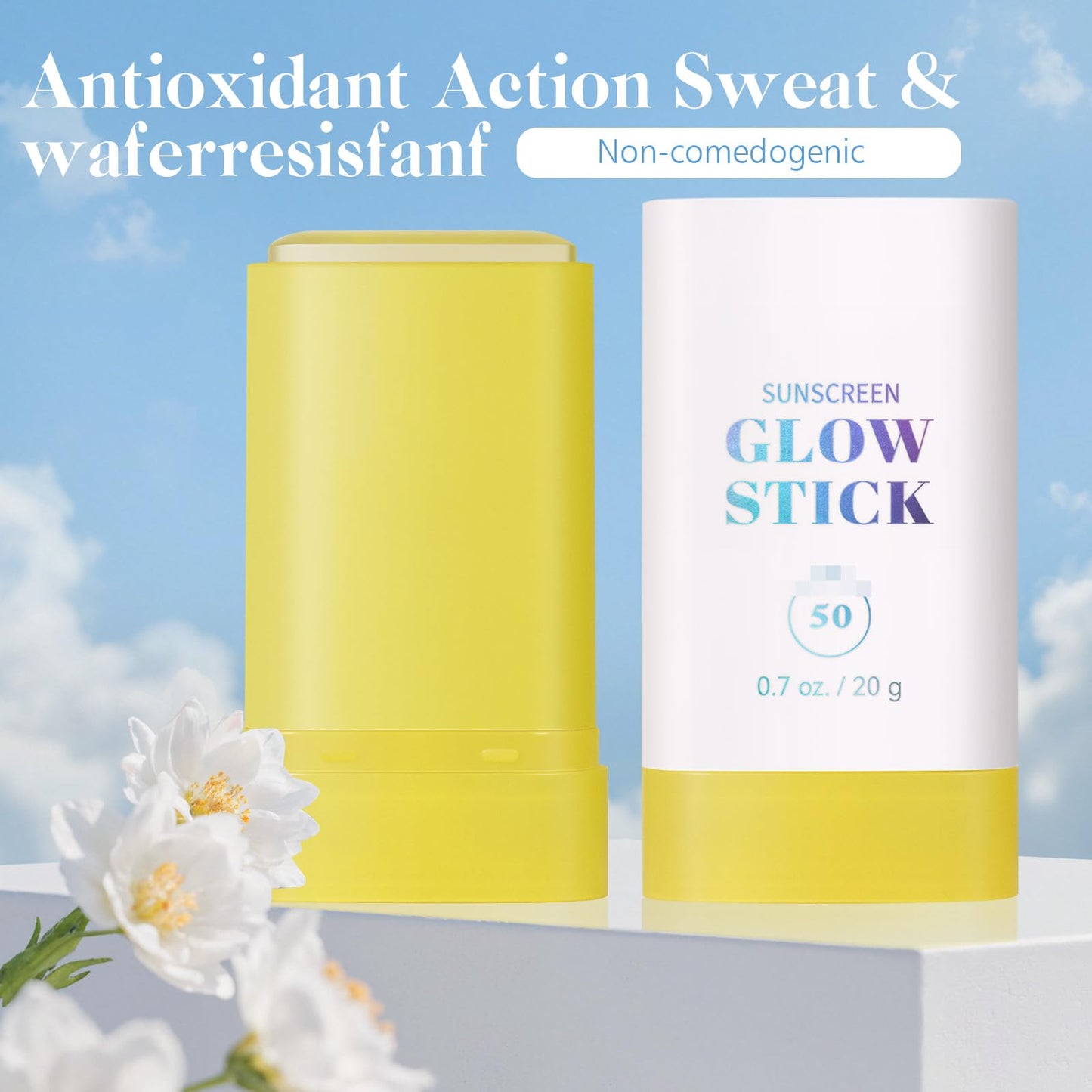Sunblock Stick 20g Sun Block Sticks for Face Mineral Transparent Sun Stick Spf 50 Face Waterproof, Non-Whitening, Non-Greasy, Suitable for Travel, Vacation, Beach