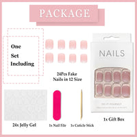 Ceboic 24pcs French False Nails Pink White Tip Short Square Press on Nails Gradient Acrylic Full Cover Stick on Nails with Designs Elegant Touch Fake Nails Women Girls Nail Art Accessories