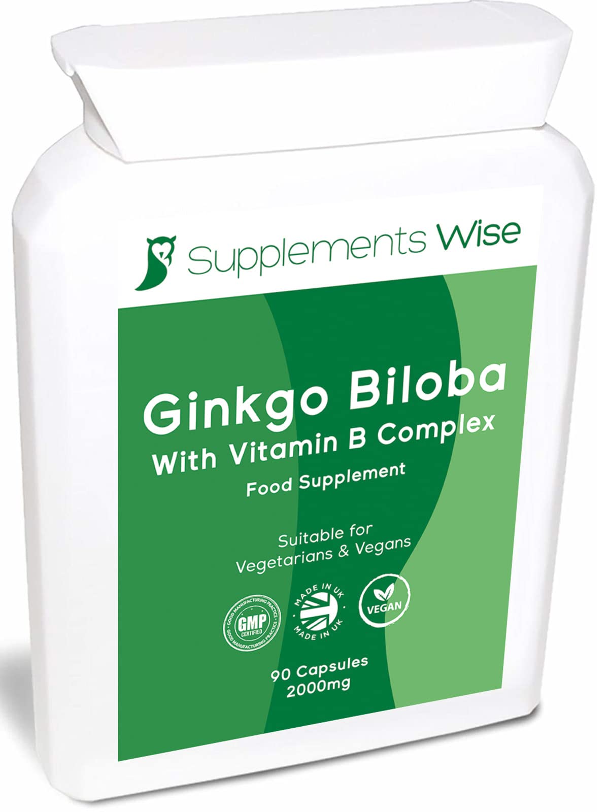 Supplements Wise Ginkgo Biloba Capsules 90 x 2000mg - Dizziness and Vertigo Treatment - Focus Tablets, Concentration Pills for Brain, Memory - Blood Circulation -Ginkgo Biloba Herbal Supplements with Vitamin B Complex