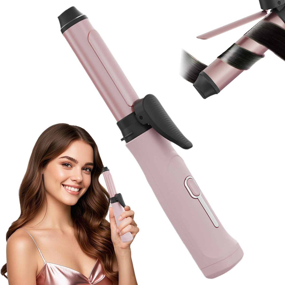 Sadodo Mini Rechargeable Hair Curler,Portable Small 20MM Cordless Curling Wand,Quick Heating,3 Temperature Setting,Negative Ion Hair Care Oil Panel,for Home Travel Office Hair Curling,Styling (Pink)