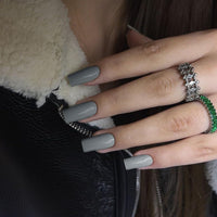 SXVME Dark Gray Press on Nails Long Square, Acrylic False Nails Medium Coffin, Glossy Gel Fake Nails Press on, Sheer Gel Stick on Nail for Women, 24 Pcs