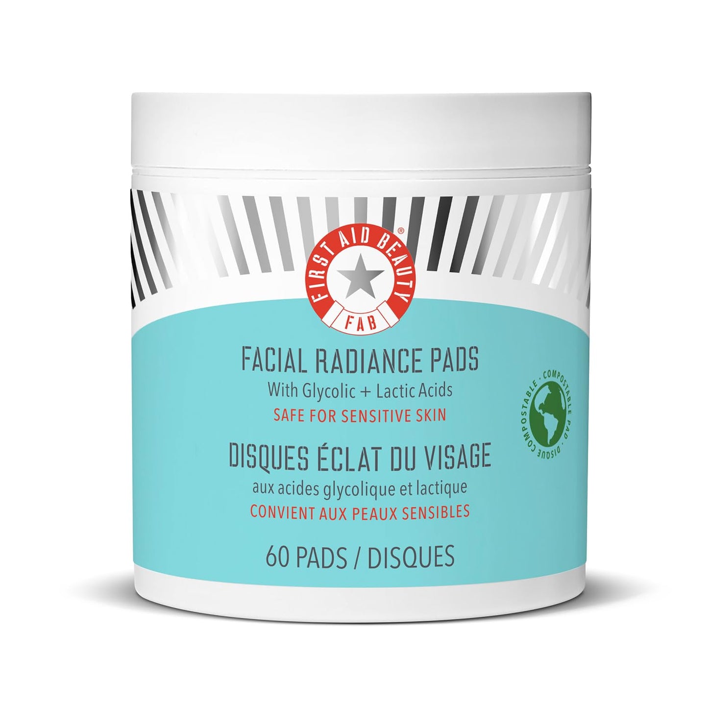 FIRST AID BEAUTY First Aid Beauty Facial Radiance Pads – Daily Exfoliating Pads with AHA that Help Tone & Brighten Skin – Compostable for Daily Use – 60 Pads