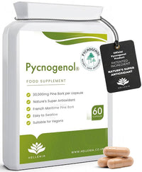 Pycnogenol® French Maritime Pine Bark Extract - 60 Capsules | Providing Naturally Powerful Bioflavonoids | High Bioavailability Pycnogenol | Suitable for Vegans - Made in The UK by Hellenia