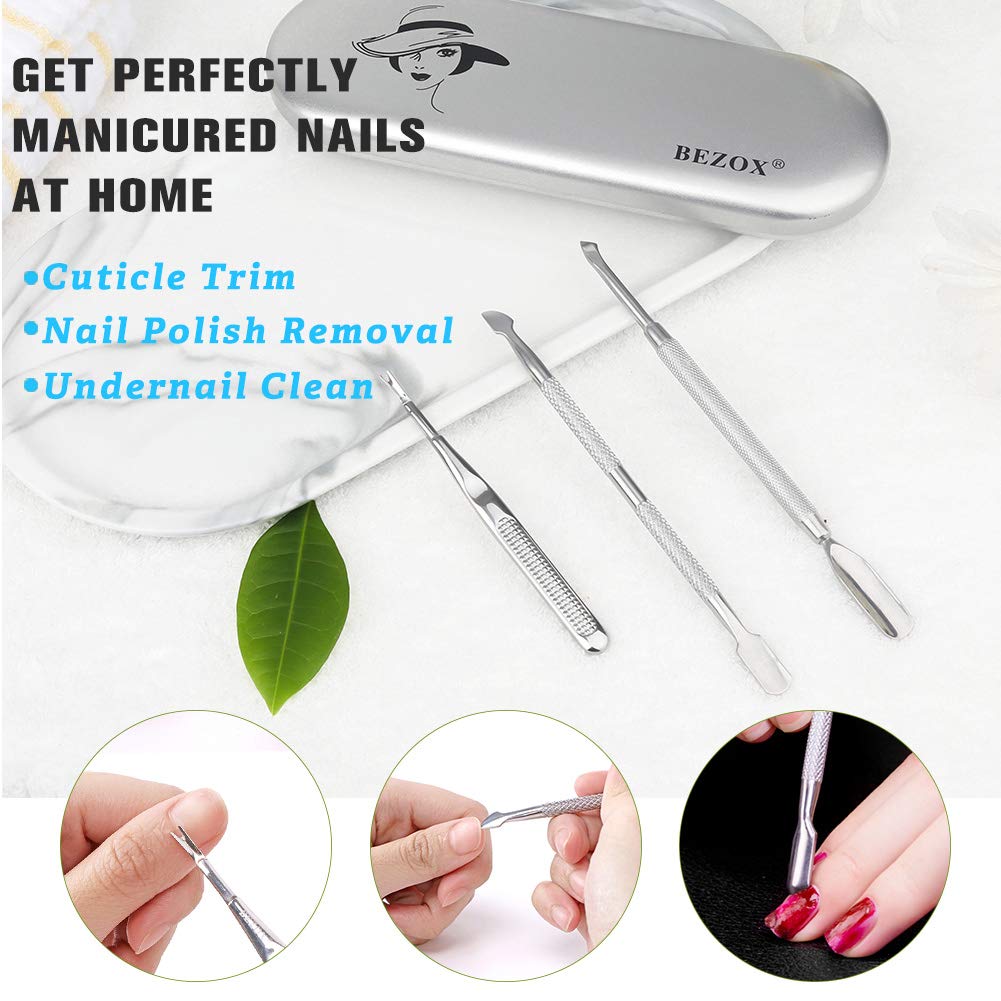 BEZOX Professional Cuticle Pusher 3pcs, Premium Stainless Steel Cuticle Trimmer UV Gel Polish Remover - Cuticle Removal Fork Nail Art cleaner Trimmer