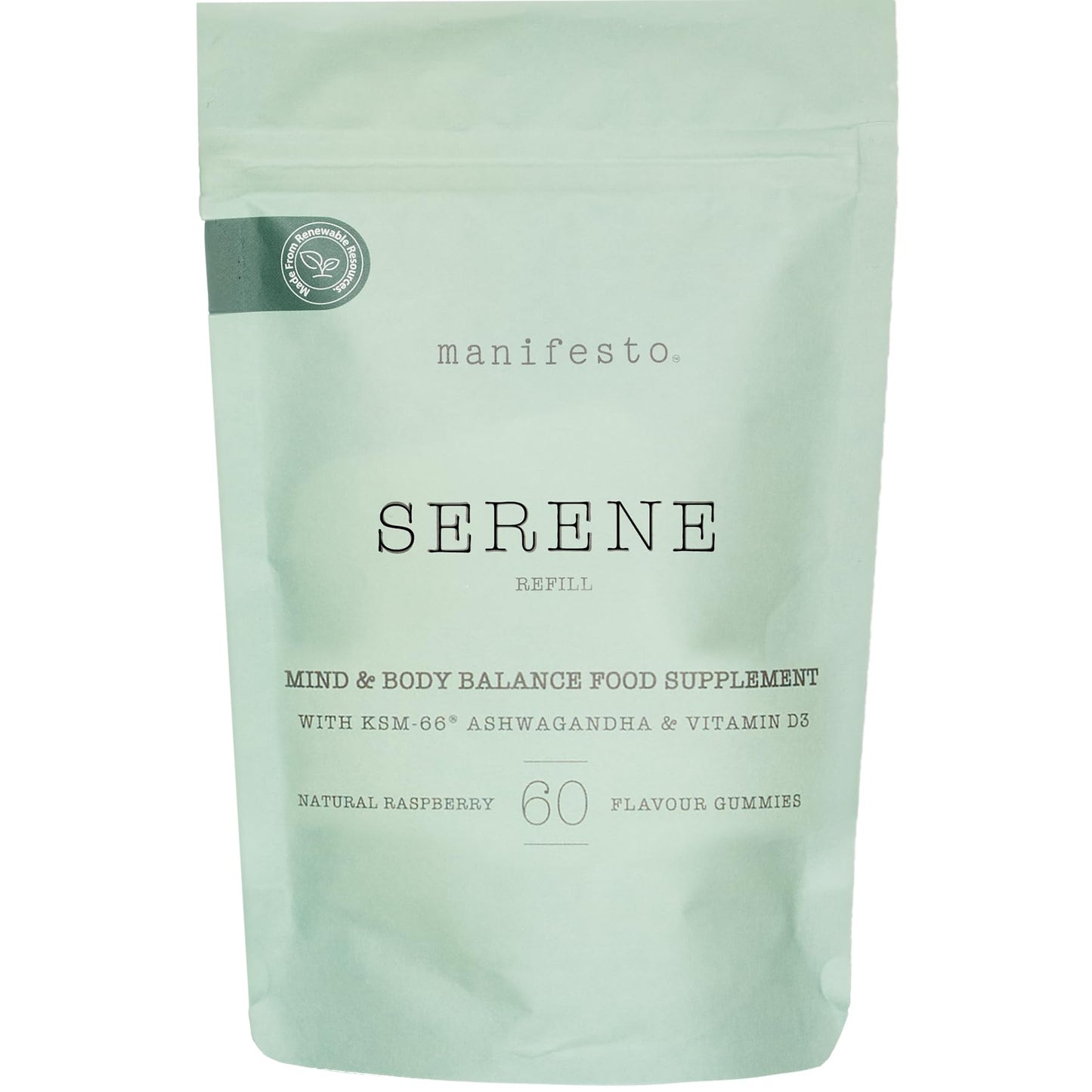 MANIFESTO Manifesto Serene Sleep Gummies – Stress & Anxiety Relief – Ashwagandha KSM-66, Lemon Balm, Vitamin D3 – 60 Vegan Multivitamin Gummies for Women, Raspberry Flavour, Menopause Supplements – Refill Pouch