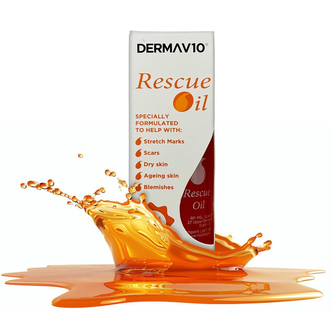 Healthpoint Derma V10 Rescue Oil, Reduce Appearance Of Stretch Marks Scar Tissue, Dry, Dehydrated Skin, After Sun, Ageing, Blemishes, Clinically Tested, Paraben Free, Vegan Friendly, Made In The UK