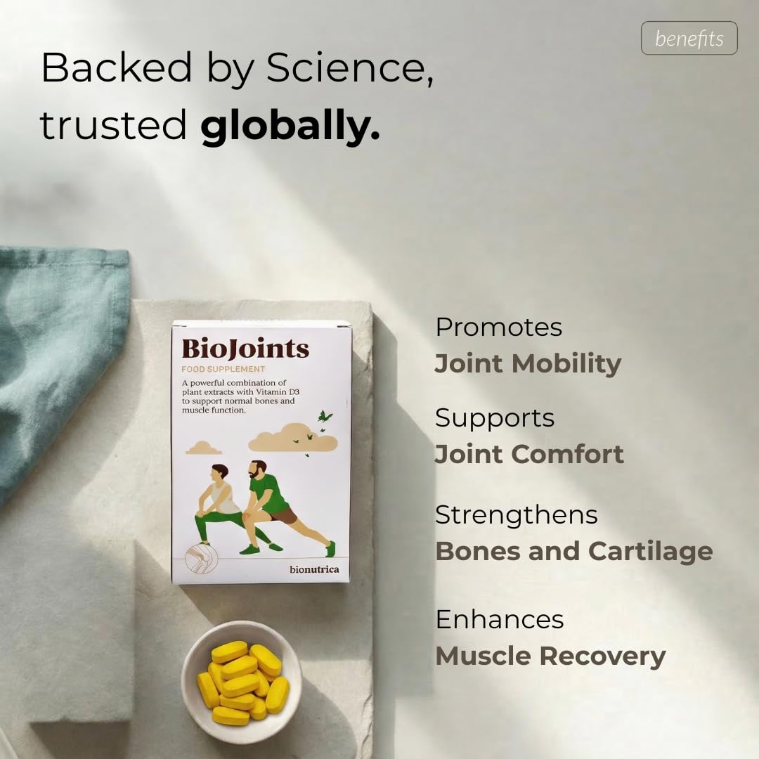 Bionutrica BioJoints- Pack of 3 (60X3=180 Tabs)-A Powerful Combo of Glucosamine, Chondroitin, MSM, hyaluronic Acid, Vitamin D3 & Turmeric for Natural Joint, Bone & Muscle-GMP Certified- 3 Months Supply