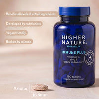 HIGHER NATURE Higher Nature Immune Plus - Vitamin C with Zinc & Black Elderberry - Immune Support Supplements - Vegetarian and Vegan Multivitamin - 180 Tablets