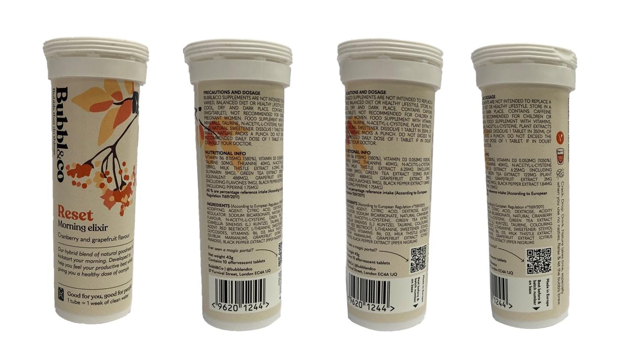 Bubbl & Co Reset Morning Elixir | Replace Your Morning Coffee | Plant Extracts, Amino Acids, Added Vitamins, Natural Caffeine (10 Drinks)