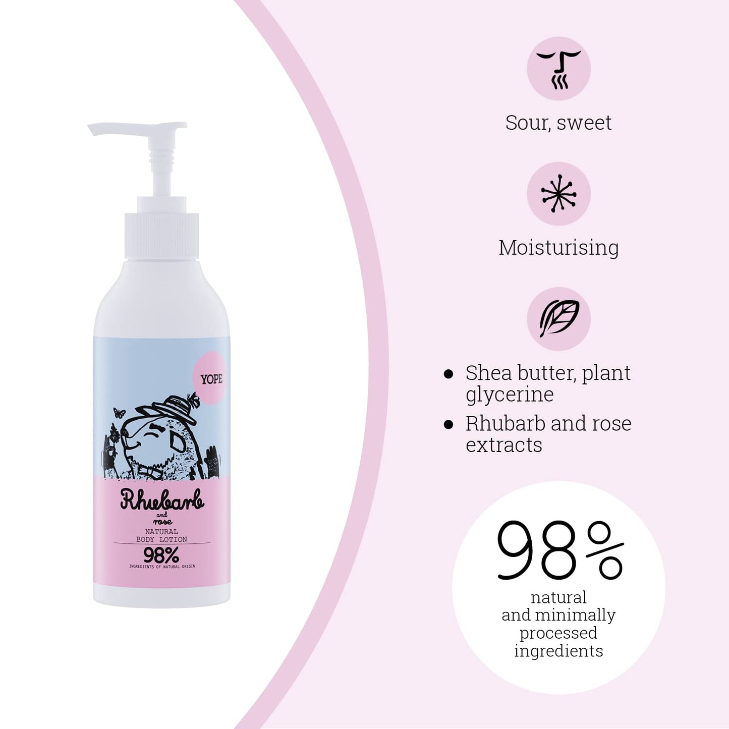 Yope YOPE Natural Body Lotion | Rhubarb Extract and Rose | Tsubaku and Organ Oil | Murmuru Butter | Macademia Oil | Dry Skin | Mositursing | 98% Natural ingredients | Rhubarb and Rose 300ml