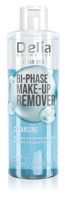 Delia Cosmetics – Clean Skin – Cleansing Two-Phase Makeup Remover for Face and Eye Area – All Skin Types - Removes Waterproof Makeup – Non-Irritating – Vegan Formula - 200ml